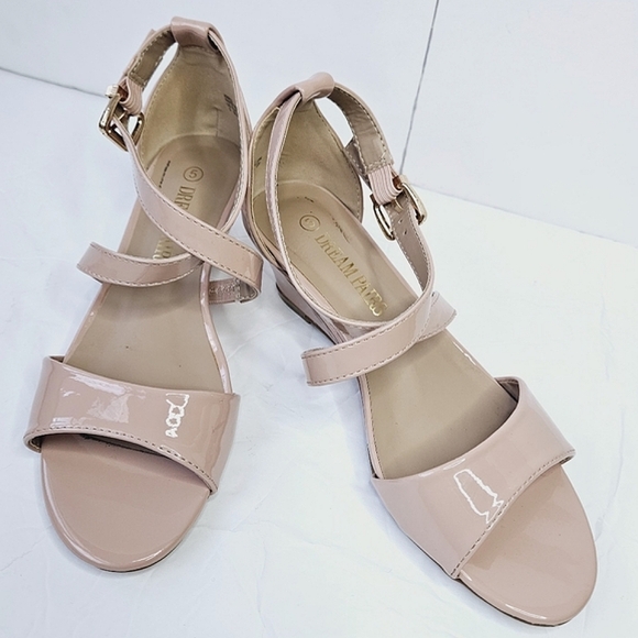 Dream Pairs Jones Womens Open Toe Low Heel Wedge Sandals Nude Patent Leather sz5 - Picture 2 of 8
